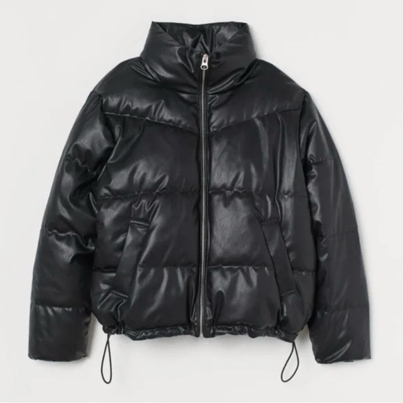 H&M Jackets & Blazers - H&M Black Faux Leather Puffer Bomber Jacket size medium